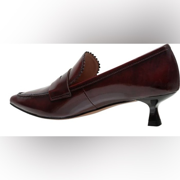 LINEA PAOLO Calisto Leather Loafer Pumps - Black-Burgundy - Picture 2 of 7